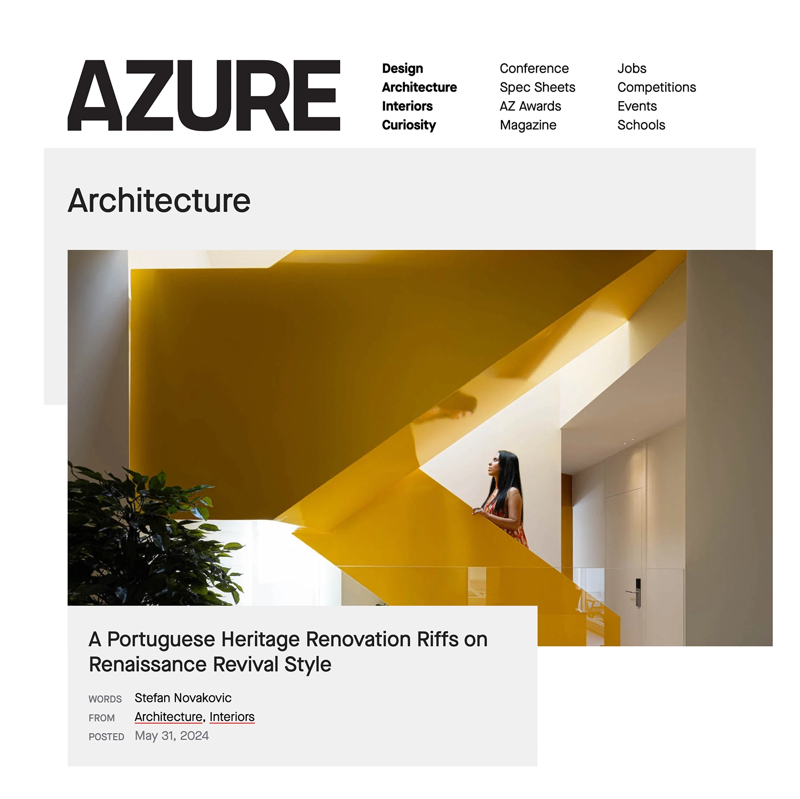 A screenshot of the Azure Magazine website, with elements breaking out from the frame that wraps the image.